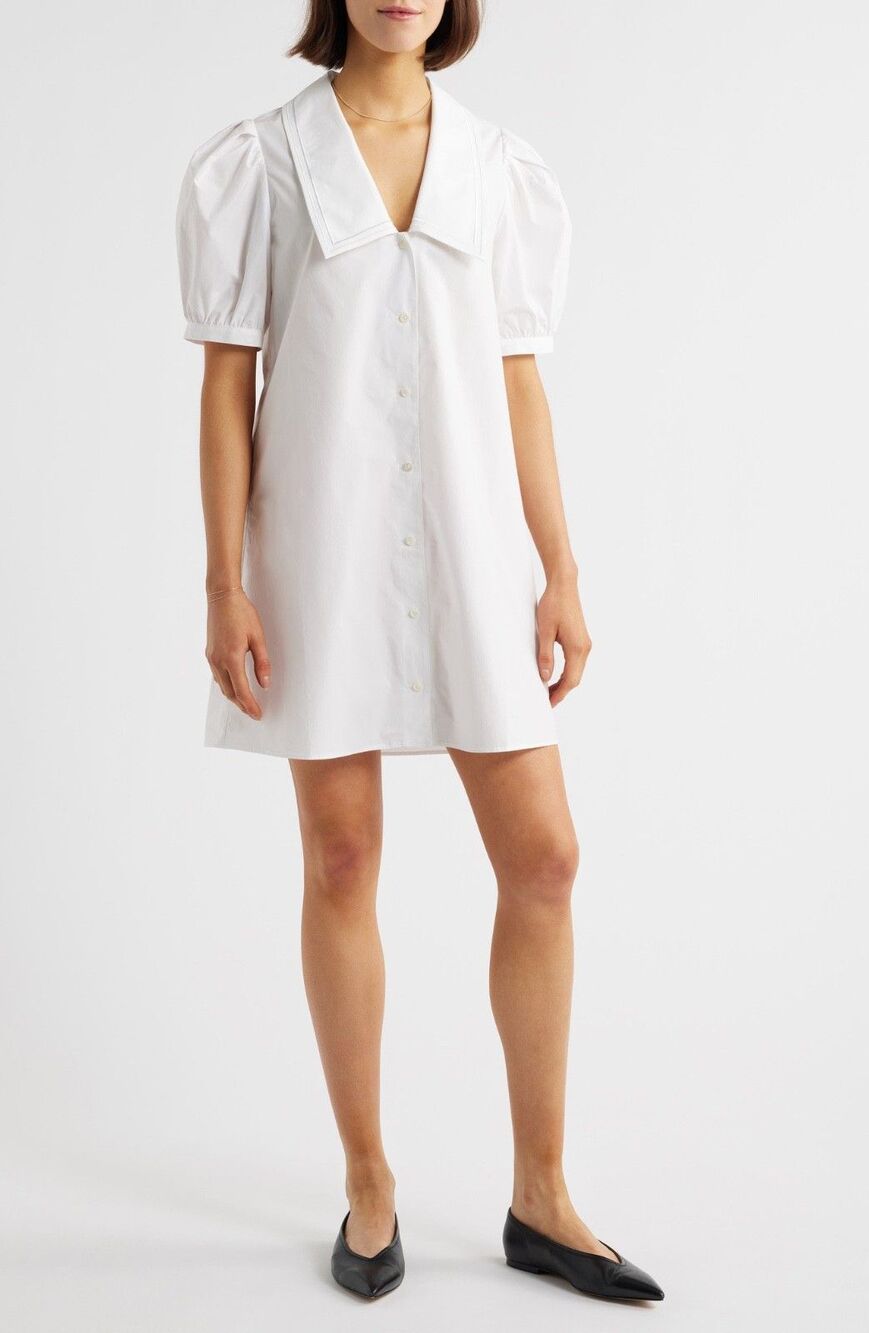 FRAME The Sailor Collared Shirt Dress White Size L NWT Cotton Poplin Old Money